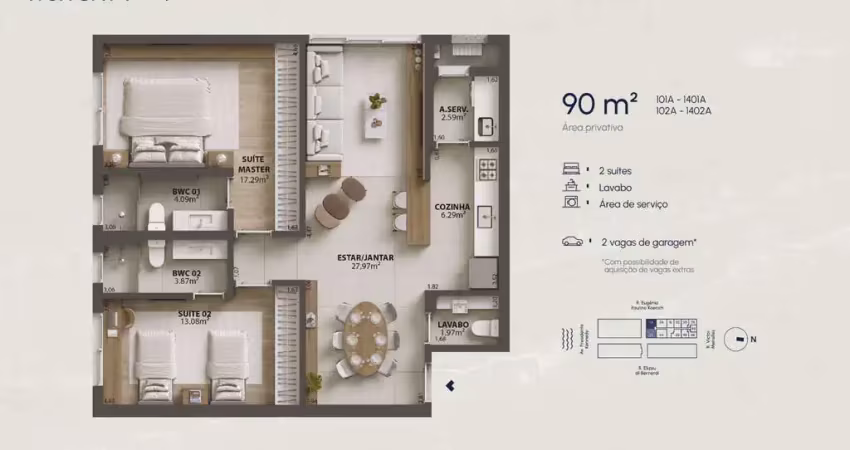 Apartamento com 2 quartos à venda na Rua Eugênio Raulino Koerich, 100, Campinas, São José