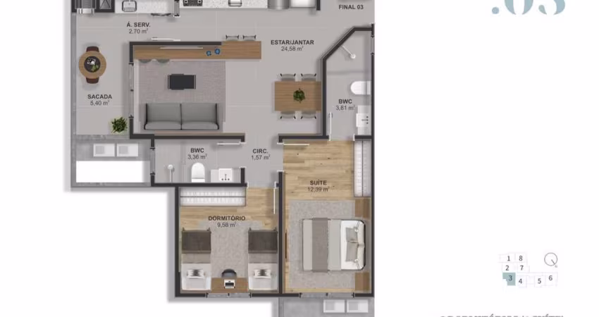 Barreiros | Apartamento 2 quartos(1 suíte)