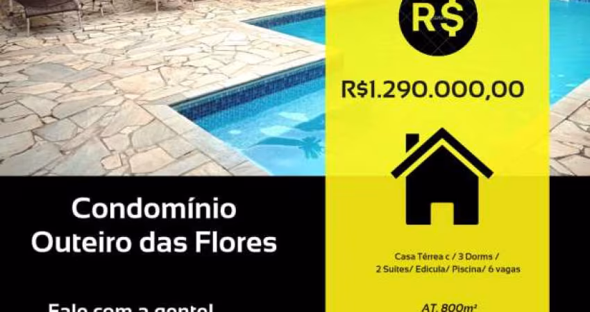 Casa térrea c/ 3 dorms / 2 suítes/ Edicula/Piscina / 6 vagas. Loc. Cond. Outeiro das flores ,Cafezal 1,Itupeva/SP