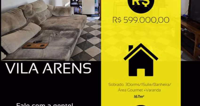 Sobrado 167m² c / 3 Dorms/ 1 suíte + Banheira/Churrasqueira  Loc.: Vila Arens 2, Jundiaí /SP
