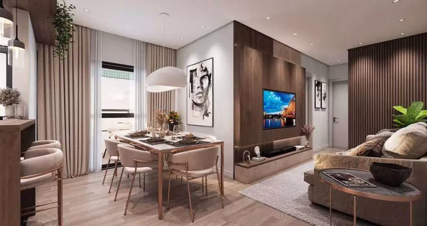 Apto de 2 dorm c/ 2 suítes, 2 vagas, sacada gourmet, 74,24 m² de área útil. bairro: canto do forte.