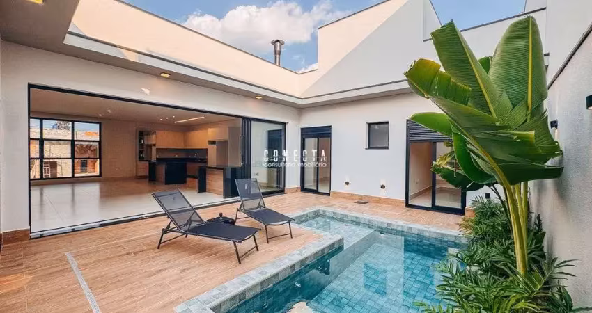 Casa térrea em indaiatuba, condomínio gran reserve, 3 suítes - 228m²