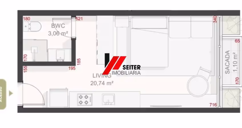 Studio à venda com sacada e 38 m2 no teahupoo santa mônica