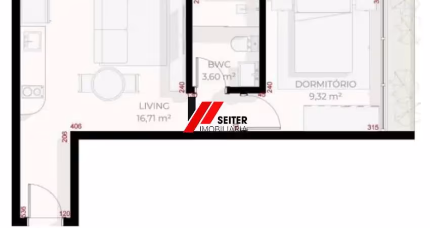 Apartamento 1 dormitório e sacada à venda no teahupoo santa mônica