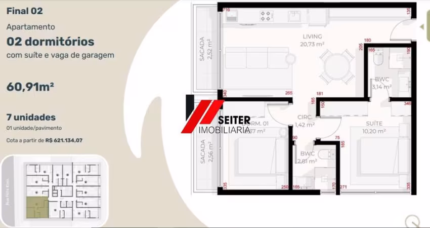 Apartamento 2 Dormitórios sendo 1 Suíte e Vaga à Venda no Teahupoo Santa Mônica