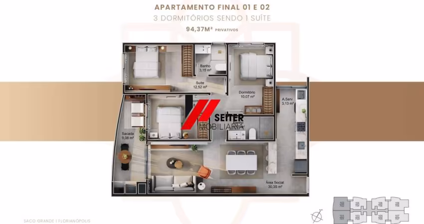 Apartamento a venda com 3 dormitórios sendo 1 suíte no Jardim do Oriente