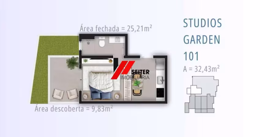 Studio Garden com Área Privativa 600m da UFSC | Smart 1 Trindade