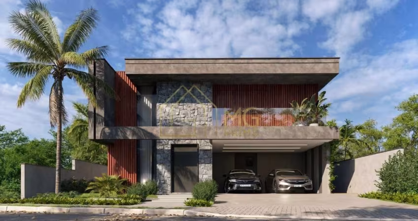 Casa com arquitetura e acabamentos de alto padrão com 4 suítes em condomínio fechado
