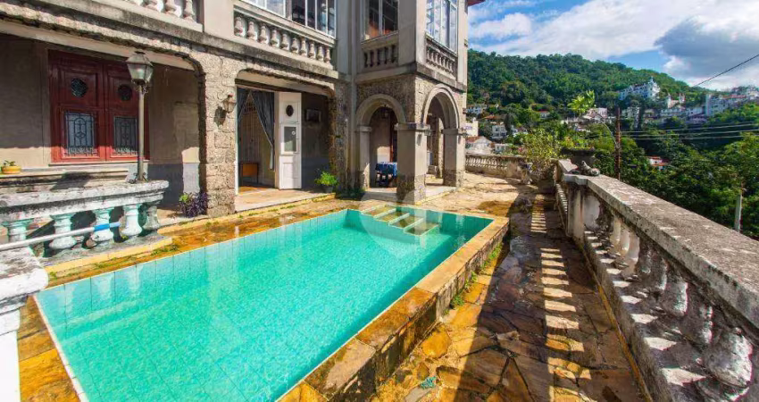 Casarão com 15 quartos, 3 suítes, 8 banheiros, piscina, vista panorâmica, terraço com bar, venda, 370m², r$3.650.000, santa teresa, rio de janeiro/rj