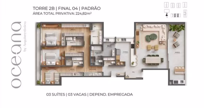 Apartamento de 224,78m² com 3 suítes em Jurerê