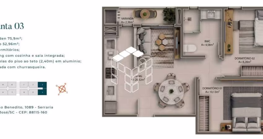 Apartamento com 2 quartos à venda na Rua São Benedito, 1086, Serraria, São José