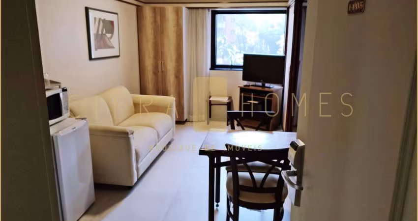 Studio mobiliado para locação, a 50m do Shopping Pamplona com serviços inclusos e localização privi