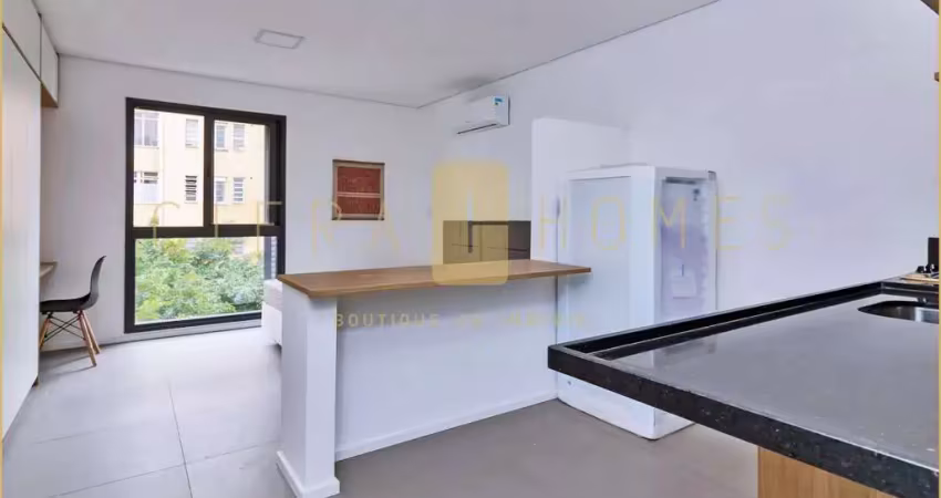 Studio mobiliado à venda, com 27m², em andar alto, iluminado e em excelente condomínio em higienópo
