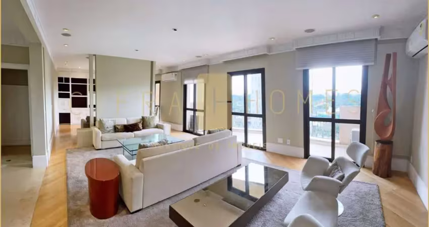 Apartamento semi mobiliado de 313m² com quatro dormitórios, seis vagas e ampla área de lazer em con