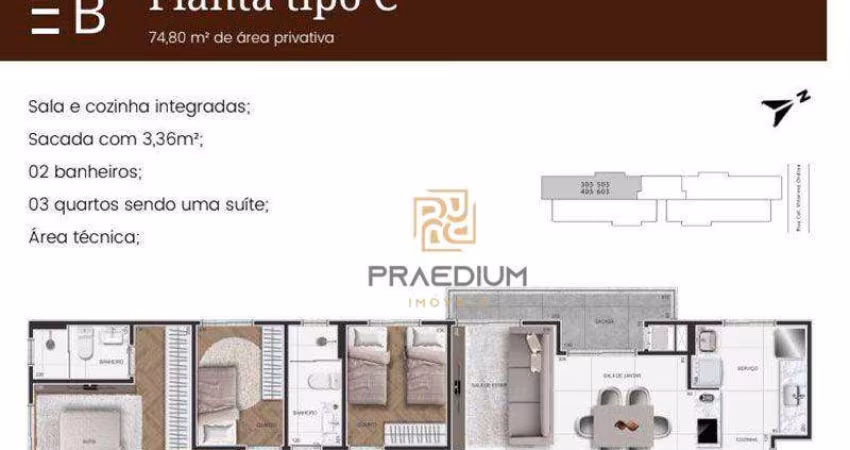 Apartamento com 3 dormitórios à venda, 79 m² por R$ 599.000,00 - São Pedro - São José dos Pinhais/PR