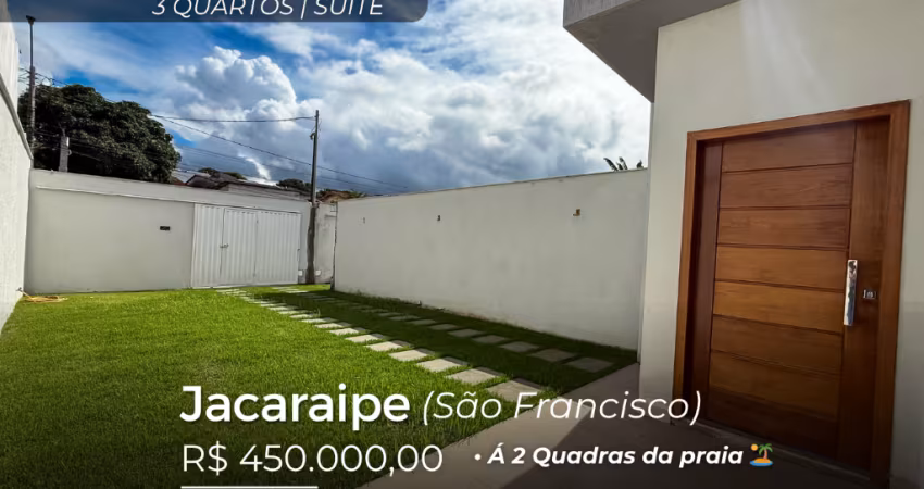 Casa Linear 3 Quartos com Suíte em São Francisco – Jacaraípe apenas R$ 450.000,00