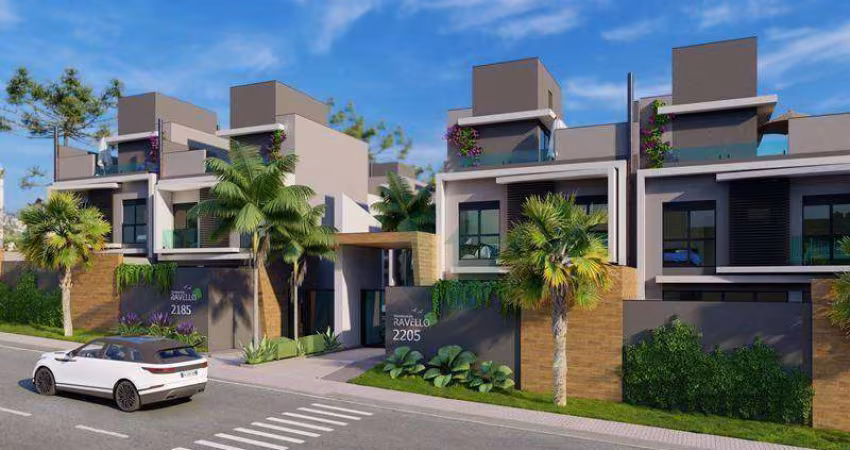 Sobrados triplex novos em condomínio com 4 quartos, sendo 2 suites e 2 vagas - Xaxim