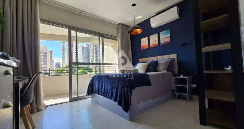 Studio com 24m², brooklin, são paulo, sp. cozinha integrada, varanda, ricamente mobiliado, vista ampla em condomínio com infraestrutura