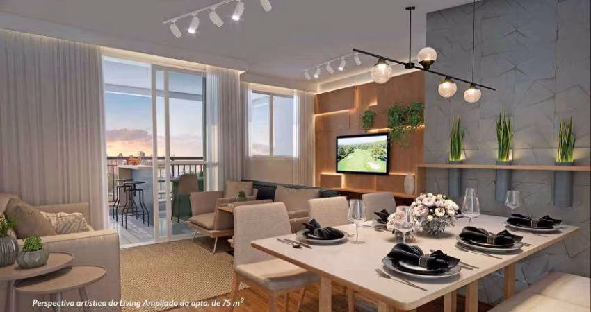 75 M² com 3 dormitórios e 1 suíte, 2 vagas de garagem livres e determinadas