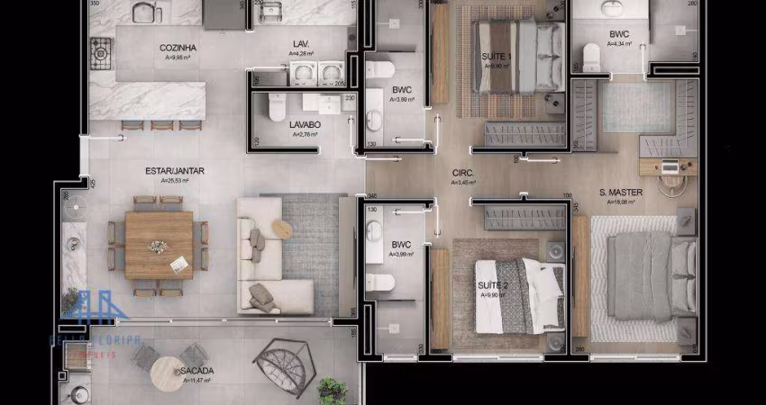 Apartamento com 3 dormitórios à venda, 128 m² por R$ 2.013.500,00 - Cacupé - Florianópolis/SC