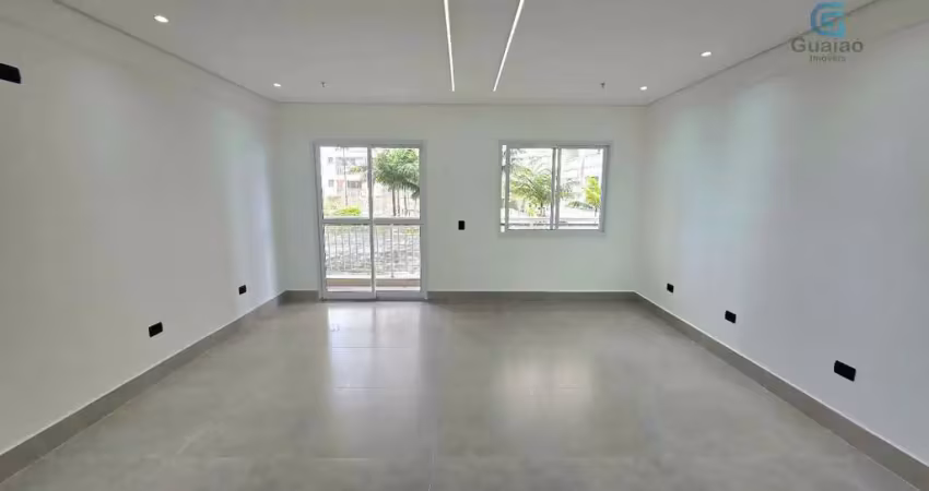 Vendo sala comercial pronta para uso, no fusion office vila mathias, com banheiro privativo, sacada e acessibilidade total, vila mathias, santos.
