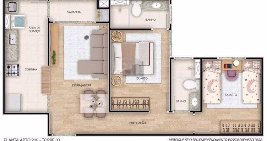 Apartamento para Venda - 56.77m², 2 dormitórios, sendo 1 suites, 1 vaga - Camaqu