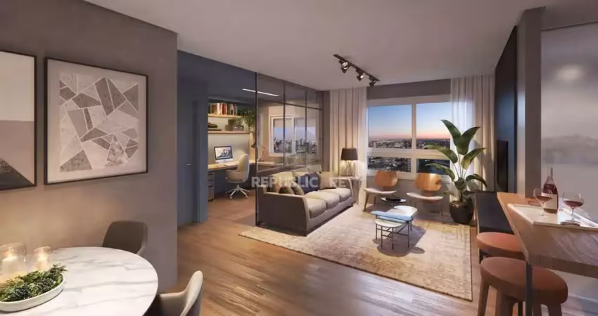 Apartamento de 02 dormitórios. 59m² privativos, churrasqueira e vaga, com suíte