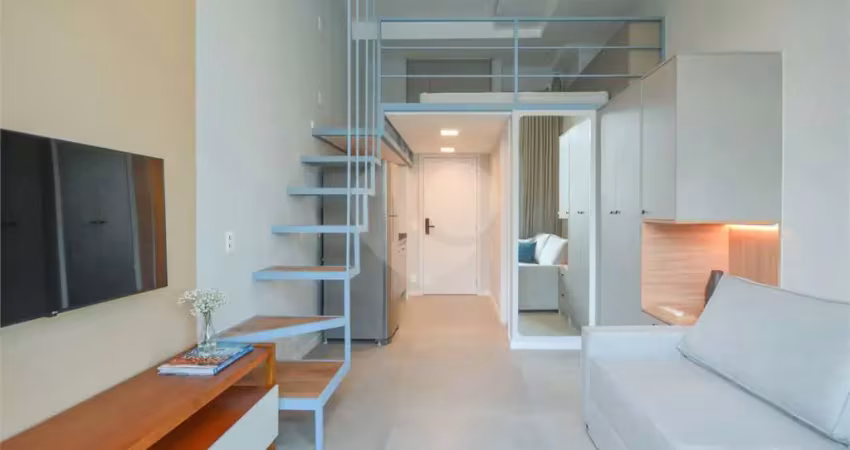Flat Studio para Locação em Moema – 34m² | 1 Quarto (Mezanino) | 1 Banheiros | Decorado
