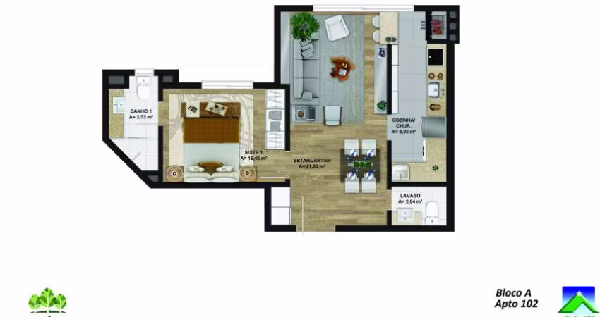 Apartamento para Venda no bairro Bavaria em Gramado, 1 quarto sendo 1 suíte, 1 vaga, 49 m² de área total, 49 m² privativos,