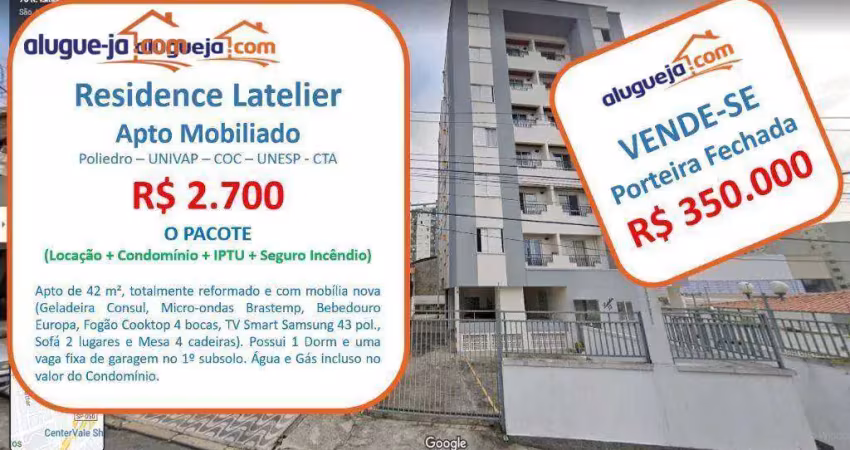 Apartamento com 1 dormitório, 42 m² - venda por r$ 350.000,00 ou aluguel por r$ 2.900,00/mês - jardim são dimas - são josé dos campos/sp