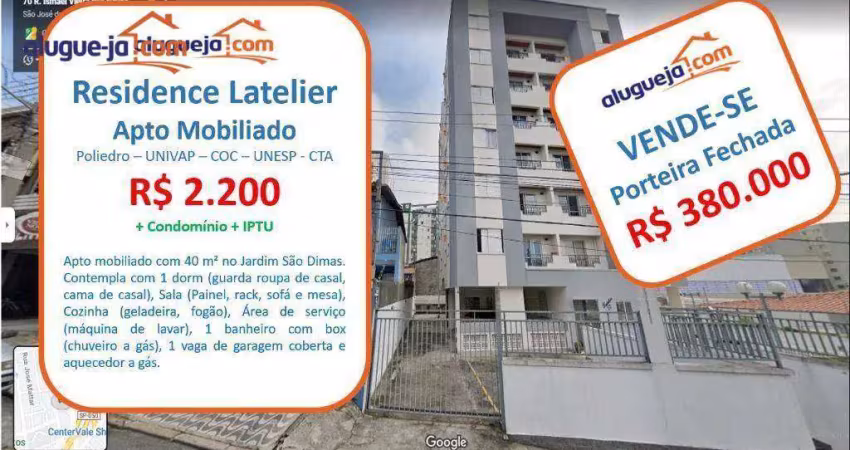 Apartamento com 1 dormitório, 40 m² - venda por r$ 380.000,00 ou aluguel por r$ 2.815,00/mês - jardim são dimas - são josé dos campos/sp