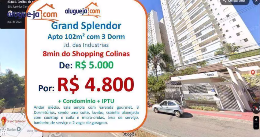 Apartamento com 3 dormitórios para alugar, 102 m² por r$ 5.880,00/mês - jardim das indústrias - são josé dos campos/sp