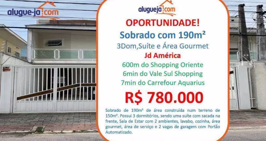 Sobrado com 3 dormitórios à venda, 190 m² por r$ 780.000,00 - jardim américa - são josé dos campos/sp