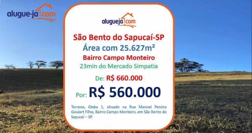 Área à venda, 25627 m² por r$ 560.000,00 - campo monteiro - são bento do sapucaí/sp