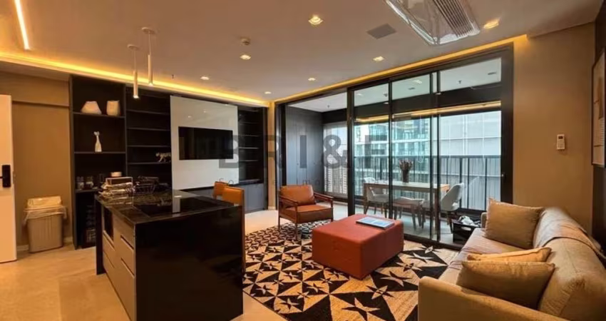 Apartamento para locação, 1 suíte, varanda com  churrasqueira, 2 vagas, mobiliado - 77m² Brooklin