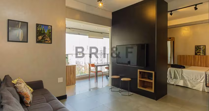 Apartamento para locação e venda, 41m², mobiliado, 1 suíte, 1 vaga, varanda. brooklin