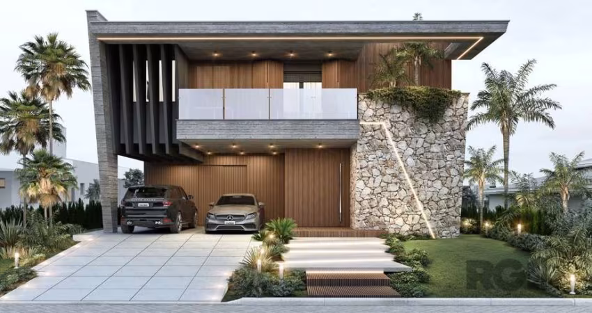 Casa com 5 suítes, lareira, churrasqueira, vagas de garagem, no Centro, Torres/RS&lt;BR&gt;&lt;BR&gt;Casa sofisticada com vista para o lago, distribuída em dois pavimentos. No térreo, possui vagas par