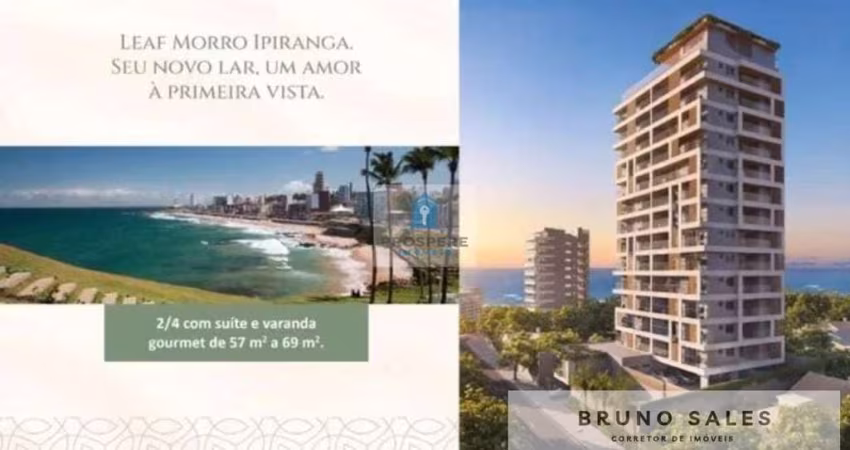 Apartamento no Leaf Morro Ipiranga Barra, VISTA MAR, 2 quartos, sendo uma suíte com varanda, 2 banheiros, 1 vaga de garagem, varanda gourmet.