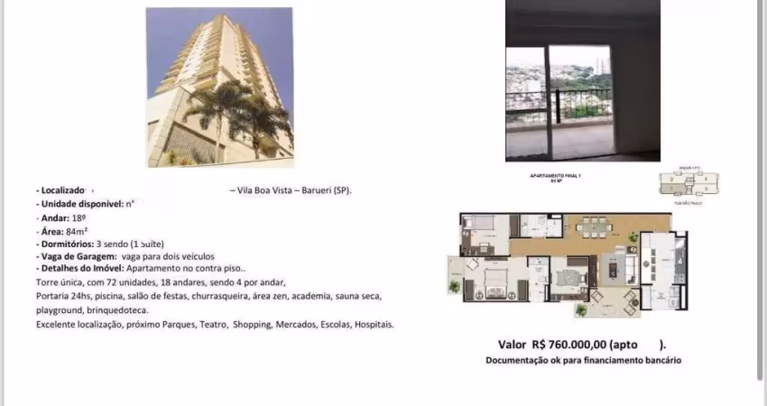 Apartamento para venda - r$ 760.000,00 - 3 dormitórios sendo 1 suíte - vila boa vista - barueri/sp.