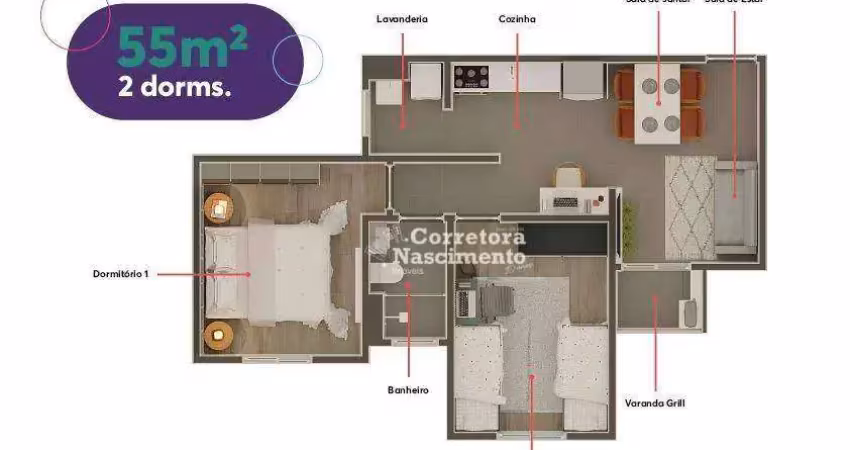 Apartamento com 2 dormitórios à venda, 55 m² por r$ 239.500,00 - loteamento jardim sol nascente - jacareí/sp
