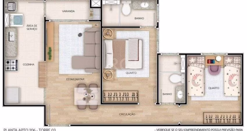 Apartamento para Venda - 56.77m², 2 dormitórios, sendo 1 suites, 1 vaga - Camaquã