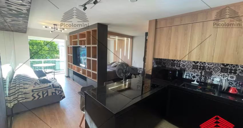 Apartamento Flat a venda no Luzes da Mooca, decorado e mobiliado, sacada nivelada, ar condicionado,  cozinha americana, frente, lavabo - di cunto