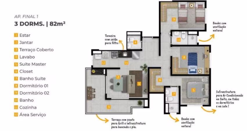 Apto 3dorm/1Suíte - 82m² Porto Novo, Caraguatatuba/SP