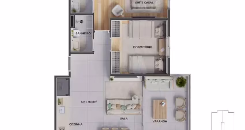 Unidade 1º andar - apto 2dorm/1suíte -70,48m² - massaguaçu - caraguatatuba-sp