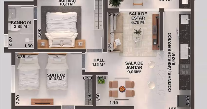 Unidade 7º Andar - Apto 2dorm/2Suítes -73,07m² - Martin de Sá - Caraguatatuba-SP