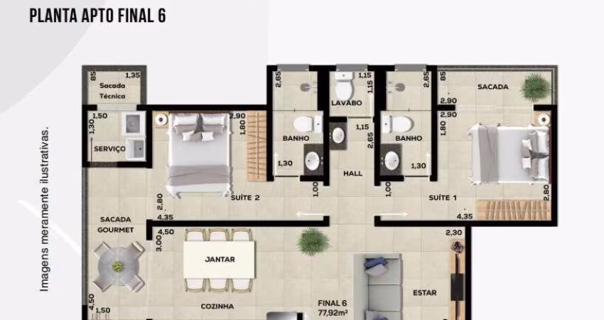 Unidade 1º Andar - Apto 2dorm/2Suítes - 77,92m²- Itaguá - Ubatuba-SP