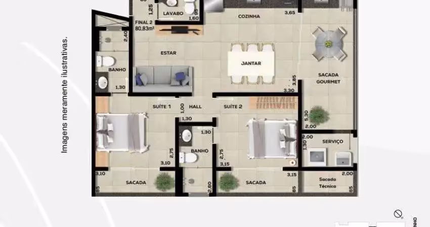Apto 2dorm/2Suítes -80,83m²- Itaguá - Ubatuba-SP