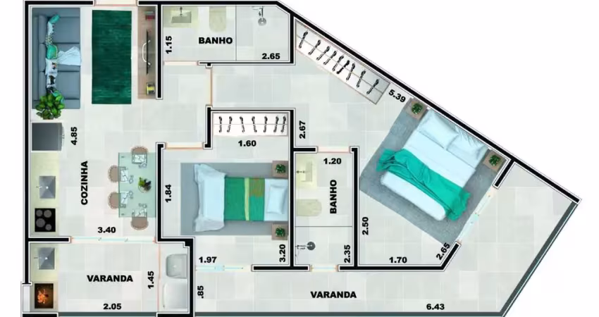Unidade 1° andar - 2dorm/1suíte - 62,99m² - praia grande - ubatuba-sp