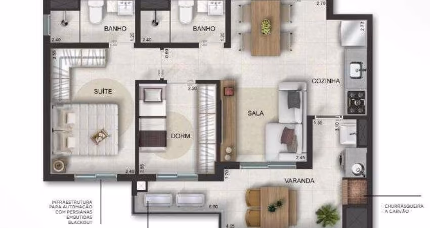 Unidade 1º andar - Apto 2dorm/1suíte - 55,86m² - Massaguaçu - Caraguatatuba-SP
