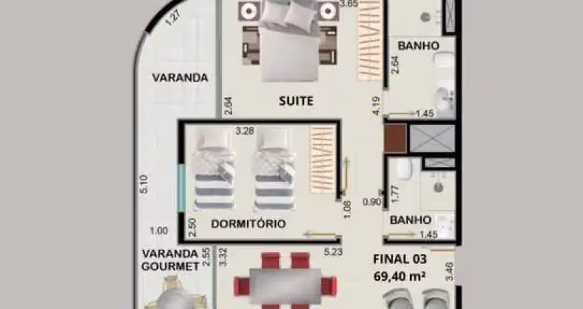 Apartamento 2dorm/1 suíte  - 69,40m² - itaguá - ubatuba-sp